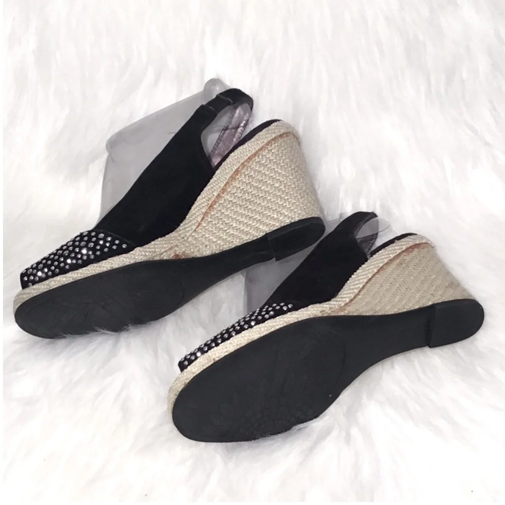 ANNE KLEIN STUD EMBELLISHED SUEDE WEDGE